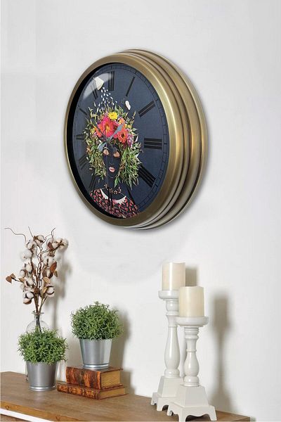 Kasva Concept Gift 40 cm Antique Metal Flowers Wall Clock