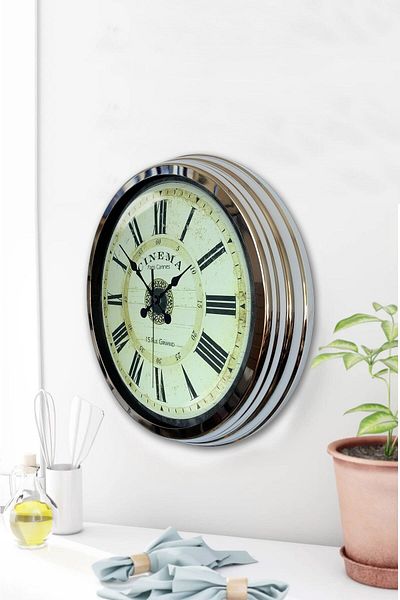 Kasva Concept Gift 40 cm Chrome Metal Cinema Wall Clock