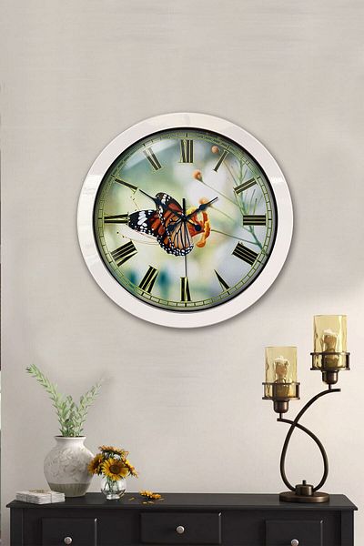 Kasva Concept Cadou 36 Cm Ceas de Perete Fluture Metal Alb