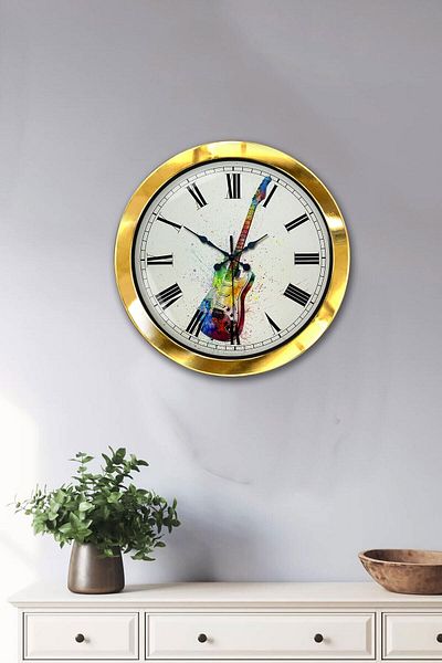 Kasva Concept Gift 36 cm Gold Metal Guitar Wall Clock