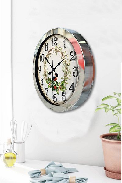 Kasva Concept Gift 36 cm Chrome Metal Bird Wall Clock