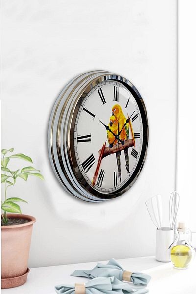 Kasva Concept Gift 40 cm Chrome Metal Bird Wall Clock