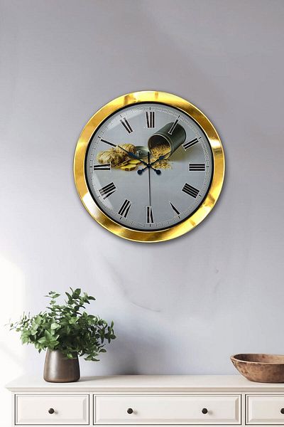 Kasva Concept Gift 36 cm Gold Metal Kitchen Wall Clock