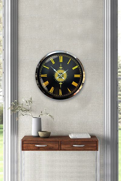 Kasva Concept Gift Decorative 40 cm Chrome Metal Verse Wall Clock