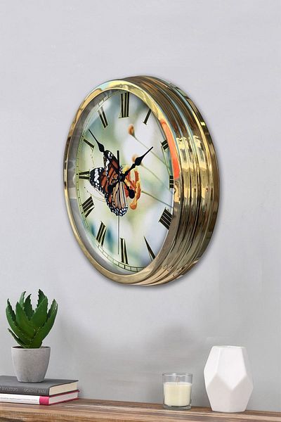 Kasva Concept Gift 40 cm Gold Metal Butterfly Wall Clock