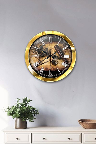 Kasva Concept Gift 36 Cm Gold Metal Explorer Wall Clock