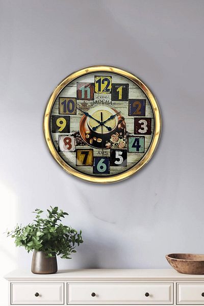 Kasva Concept Gift 40 Cm Gold Metal Coffee Wall Clock