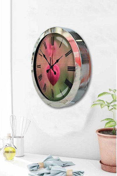 Kasva Concept Gift 36 cm Chrome Metal Heart Wall Clock