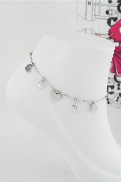By Zeyna Aksesuar Women's 316 L Tarnishproof Anti Allergenic Steel Anklet Zy00025