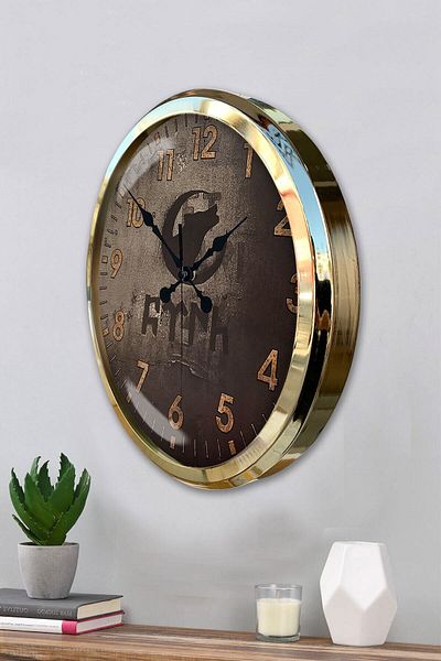 Kasva Concept 52 cm Gold Metal Turkish Wall Clock