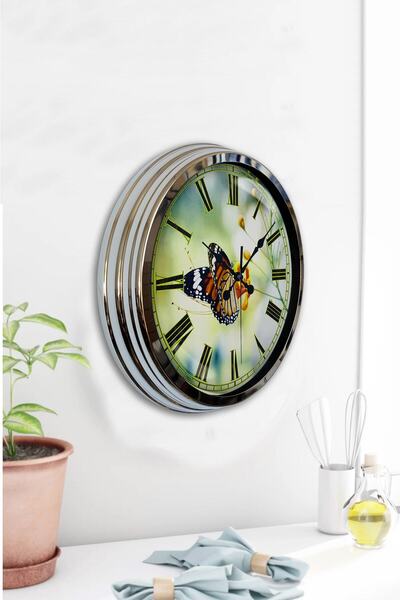 Kasva Concept هدية ساعة حائط على شكل فراشة من معدن الكروم مقاس 40 سم