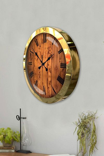 Kasva Concept 36 cm Gold Metal Wood Look Wall Clock