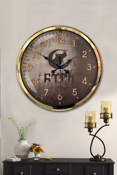 Kasva Concept 52 cm Gold Metal Turkish Wall Clock