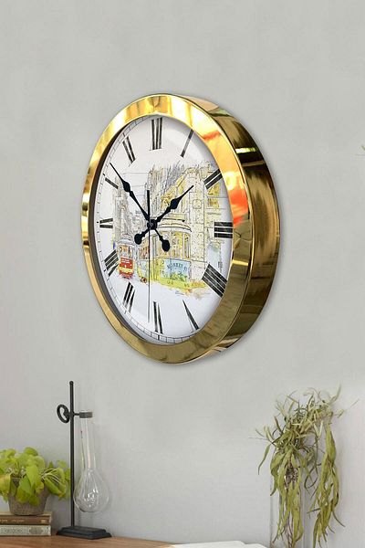 Kasva Concept Gift 36 cm Gold Metal Nostalgia Wall Clock