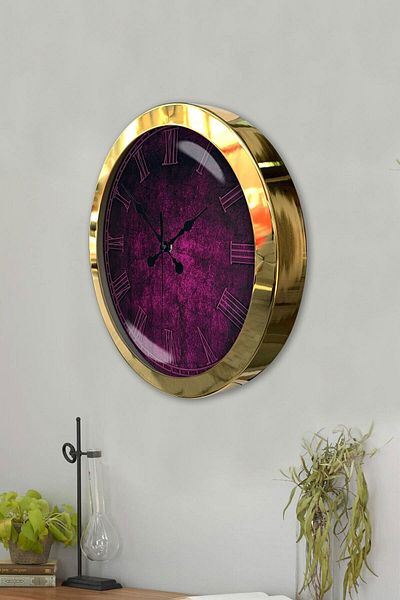 Kasva Concept Gift 36 cm Gold Metal Purple Wall Clock