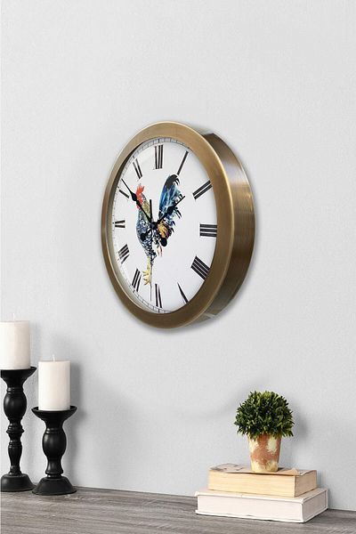 Kasva Concept Gift 36 cm Antique Metal Rooster Wall Clock