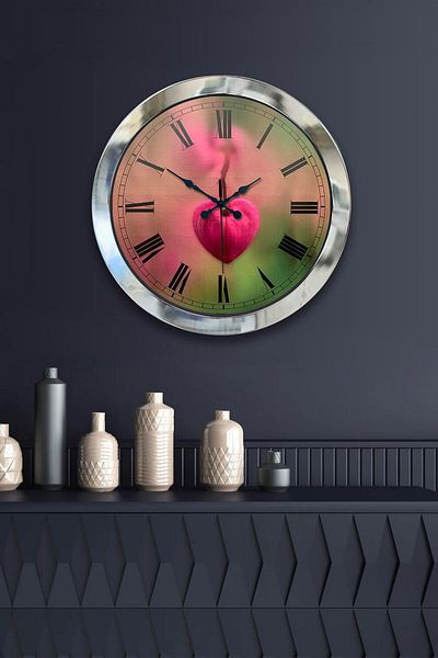 Kasva Concept Gift 36 cm Chrome Metal Heart Wall Clock