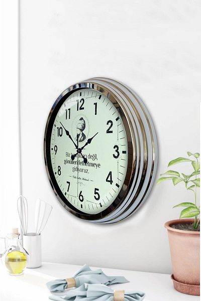 Kasva Concept Gift 40 cm Chrome Metal Fatih Sultah Mehmet Wall Clock