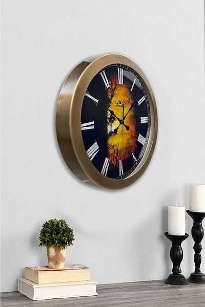 Kasva Concept Gift 36 cm Antique Metal Landscape Wall Clock