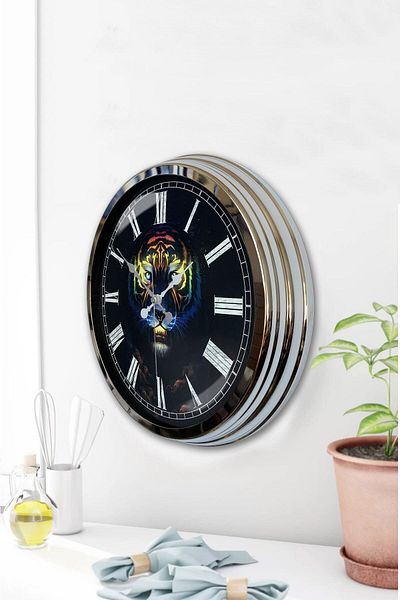 Kasva Concept Gift 40 cm Chrome Metal Animals Wall Clock