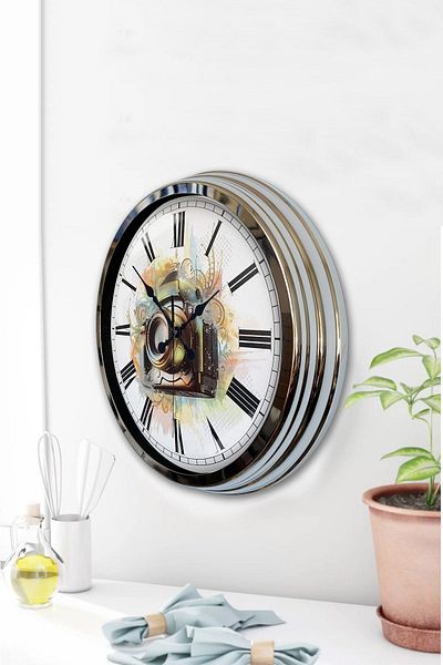 Kasva Concept Gift 40 cm Chrome Metal Photo Wall Clock