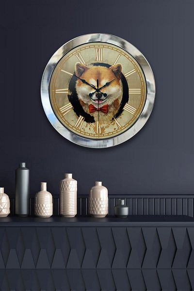 Kasva Concept Gift 36 cm Chrome Metal Wolf Wall Clock