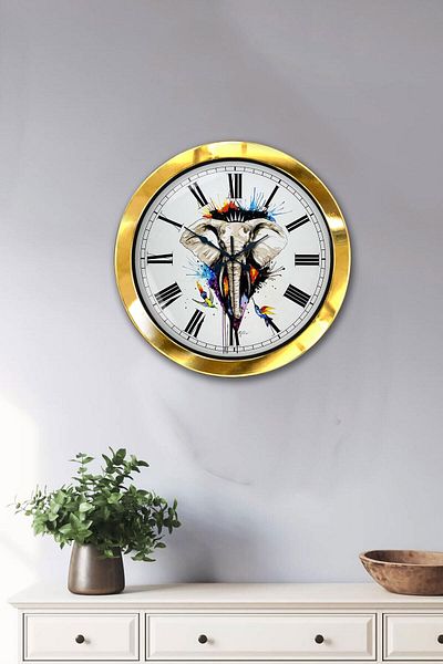 Kasva Concept Gift 36 cm Gold Metal Elephant Wall Clock