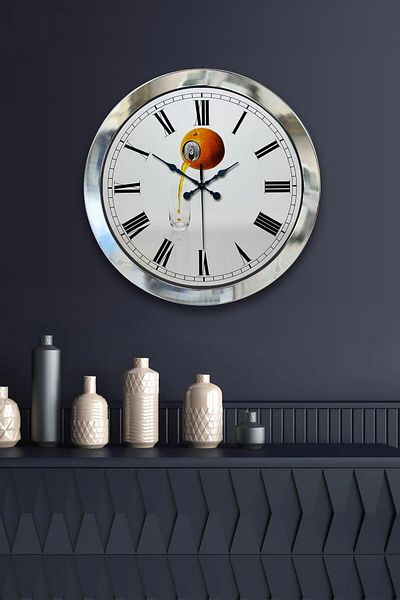 Kasva Concept Gift 36 cm Chrome Metal Orange Wall Clock