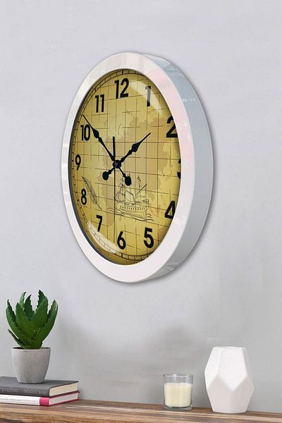 Kasva Concept Gift 36 cm White Metal Yellow Wall Clock