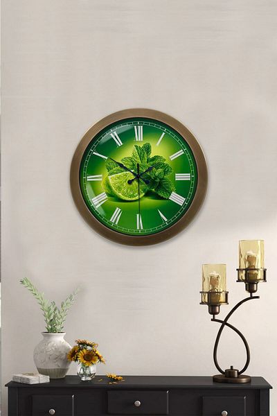 Kasva Concept 36 cm Antique Metal Lemon Themed Kitchen Wall Clock