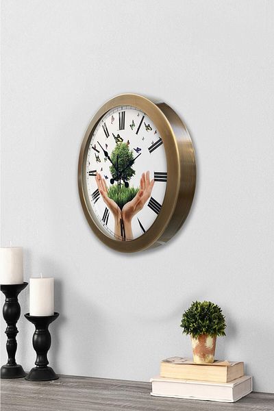 Kasva Concept Gift 36 cm Antique Metal Climate Themed Wall Clock
