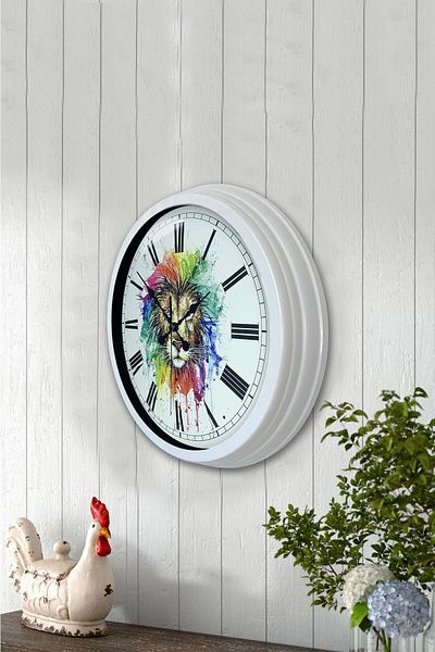 Kasva Concept Gift 40 cm White Metal Lion Wall Clock