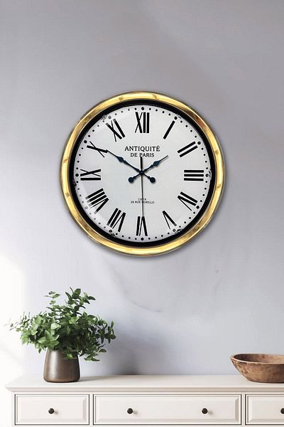 Kasva Concept Δώρο 40 εκ. Χρυσό Μεταλλικό Αντίκα Ρολόι τοίχου