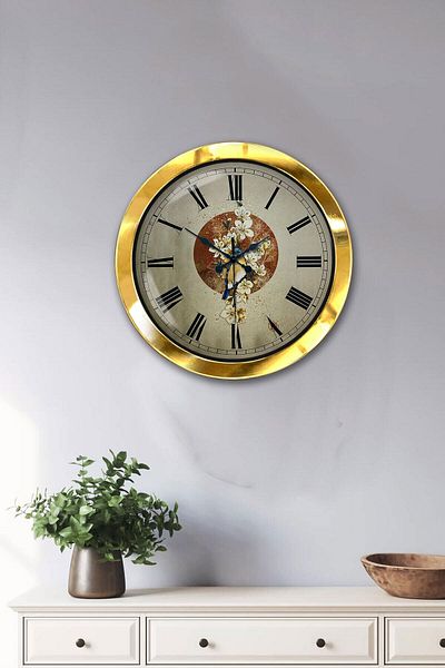 Kasva Concept Gift 36 cm Gold Metal Floral Wall Clock