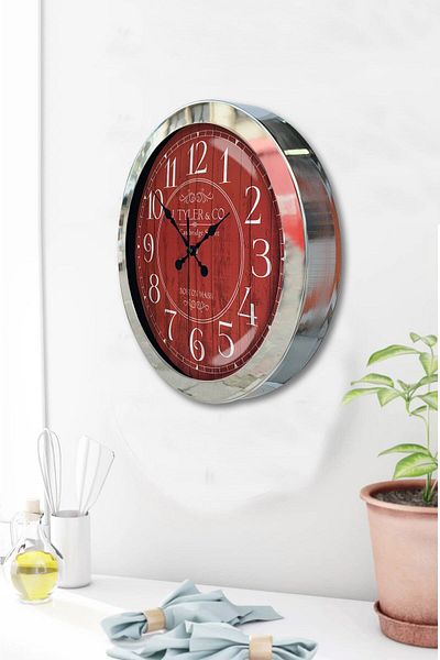 Kasva Concept Gift 36 cm Chrome Metal Boston 2 Wall Clock