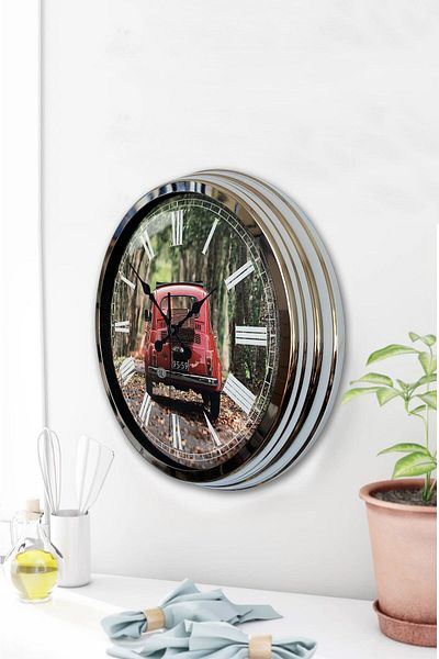 Kasva Concept Gift 40 cm Chrome Metal Fiat 500 Wall Clock