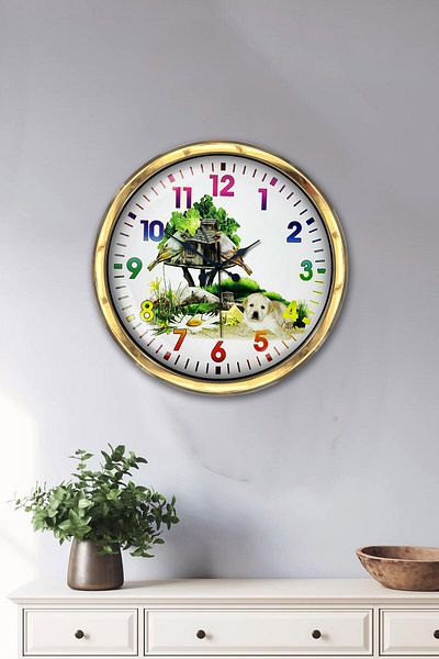 Kasva Concept Gift 40 Cm Gold Metal Natural Life Living Friends Wall Clock
