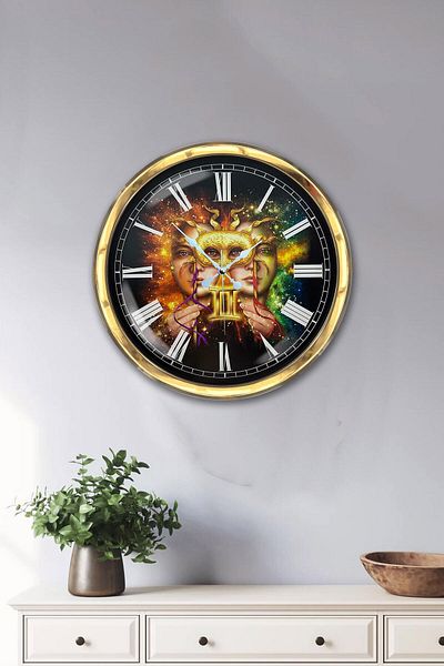 Kasva Concept 40 cm Gold Metal Gemini Sign Wall Clock