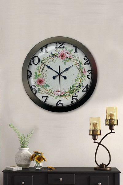 Kasva Concept Gift 36 cm Black Metal Flower Crown Wall Clock