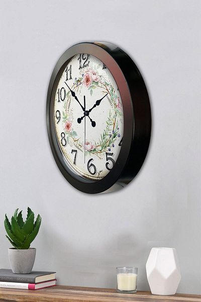 Kasva Concept Gift 36 cm Black Metal Flower Crown Wall Clock