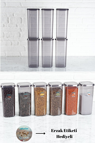HomeDesigner 6 lı Kare 1,77 Lt Erzak Bakliyat Baharatlık Saklama Kabı Mutfak ...