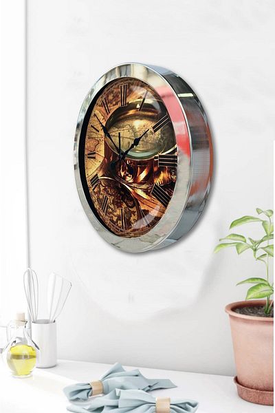 Kasva Concept Gift 36 cm Chrome Metal Map Wall Clock