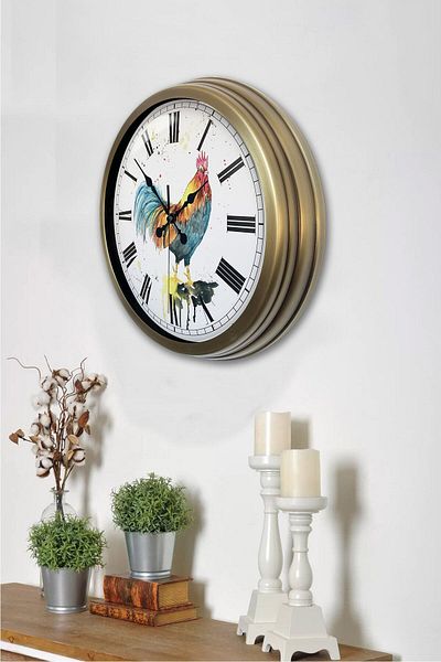 Kasva Concept Gift 40 Cm Tumbled Metal Rooster Wall Clock
