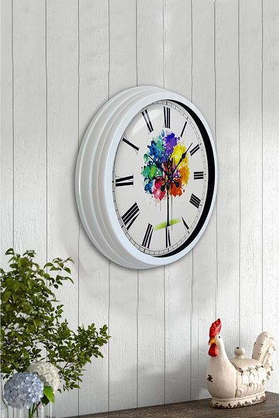 Kasva Concept 40 cm White Metal Colored Tree Wall Clock