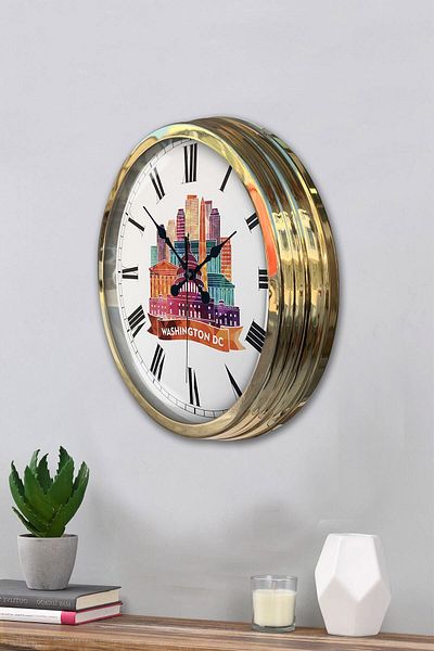 Kasva Concept 40 cm Gold Metal Washington Themed Wall Clock