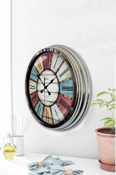 Kasva Concept Gift 40 cm Chrome Metal Retro Wall Clock
