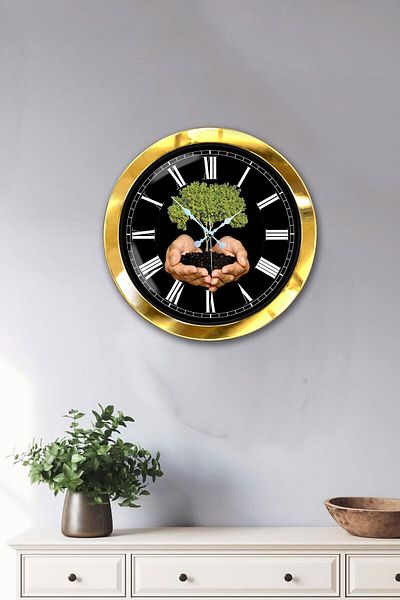 Kasva Concept Gift 36 cm Gold Metal Climate Themed Wall Clock
