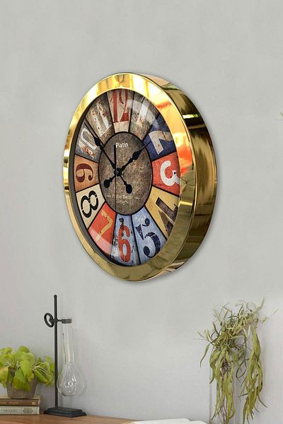 Kasva Concept Cadou 36 Cm Ceas de Perete Retro Metal Auriu