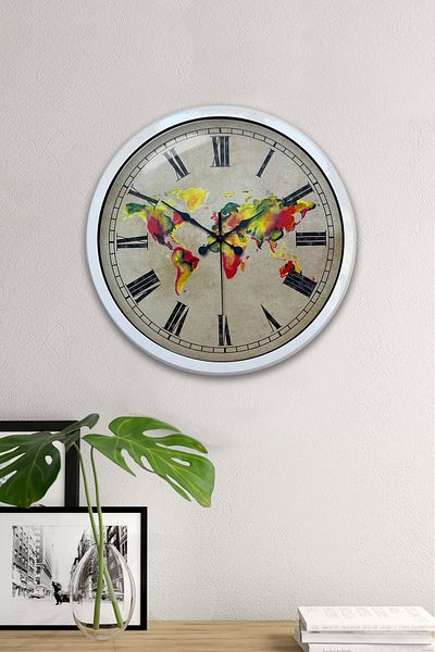 Kasva Concept Gift 40 cm White Metal Maps Wall Clock