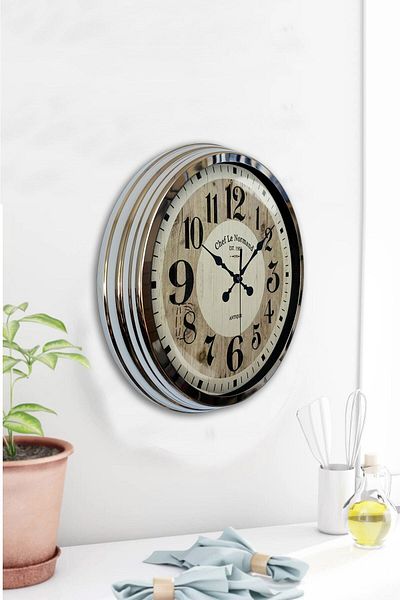 Kasva Concept Gift Office Room 40 cm Chrome Metal Large Number Wall Clock